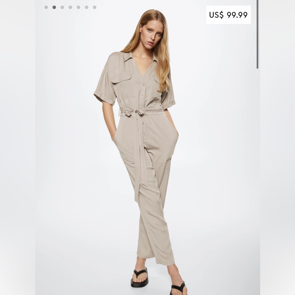 Mango flowy belt jumpsuit